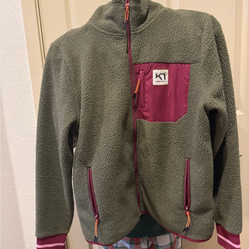 Kari Traa sage green and burgundy Fleece Jacket - Picture 1 of 3